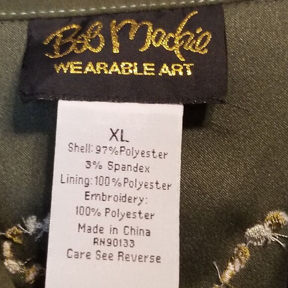 Bob Mackie XL Jacket Pants Wearable Art 2 Piece Green Butterfly Embroidered Boho - Picture 6 of 10